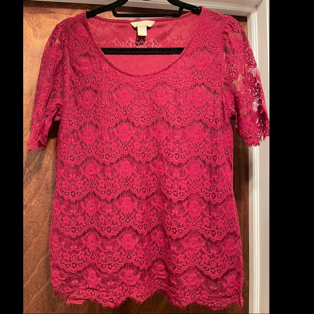Dressy red lace top with lining